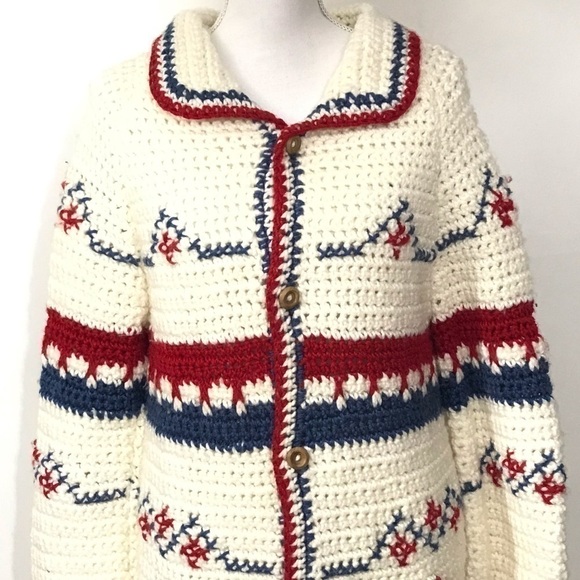Vintage Handmade Crochet Long Cardigan 70s Style - Picture 6 of 8